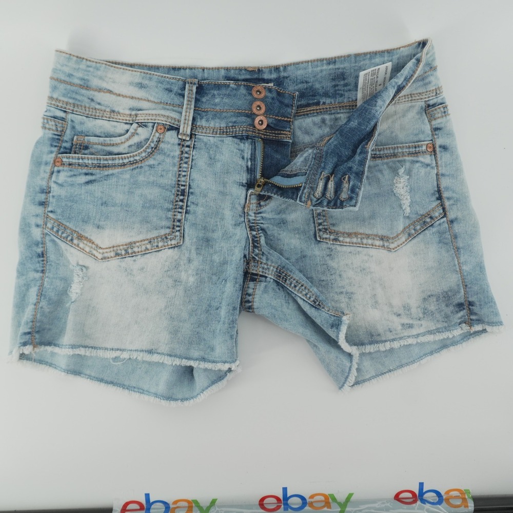 LEI Denim Shorts Junior 9 Light Wash Ashley Lowrise Distressed Frayed Hem